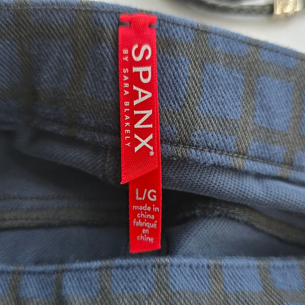 Spanx Leggings Womens L The Perfect Pant Navy Blue Black Grid Plaid EUC Slimming - Picture 4 of 12